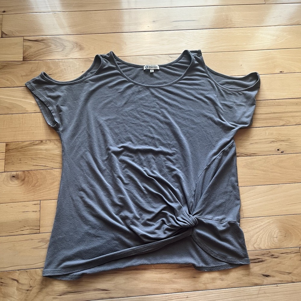 Democracy Womens Medium Tank Shoulder less Green Top Tied Stretch‎ Baggy Workout